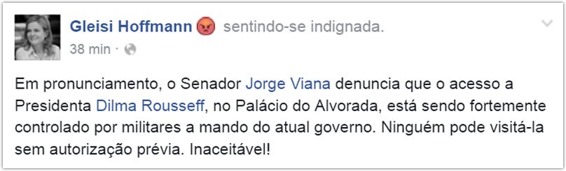 Senador denuncia que Dilma está detida no Alvorada pelo exército Senador denuncia que Dilma está detida no Alvorada pelo exército